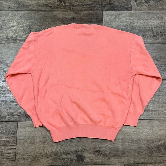 Vintage 80s Christian Dior Monsieur Cotton Coral Pink V-Neck Sweater USA Large - Picture 8 of 10